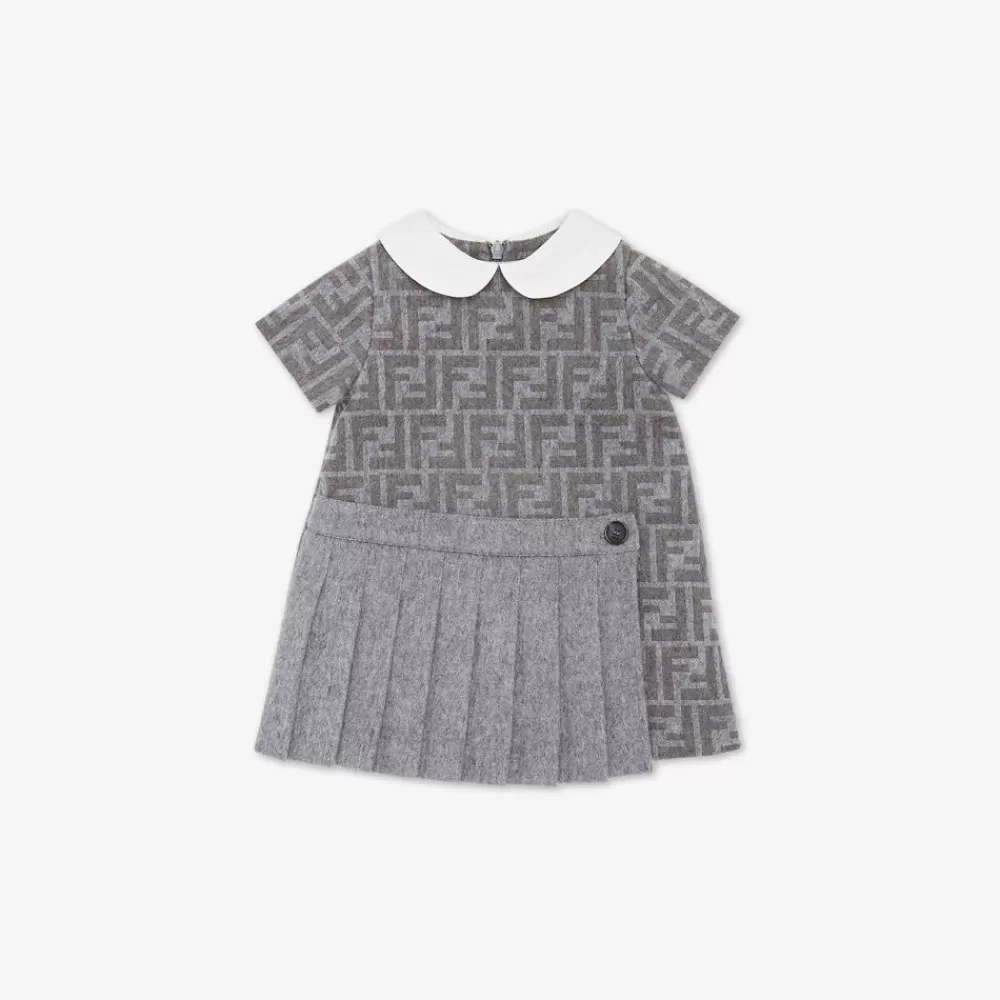 Bambina>Fendi Abito Baby In Flanella Con Logo E Plisse