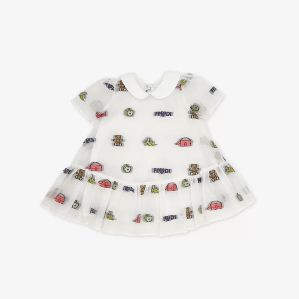 Bambina>Fendi Abito Baby In Organza Bianco E Multicolor