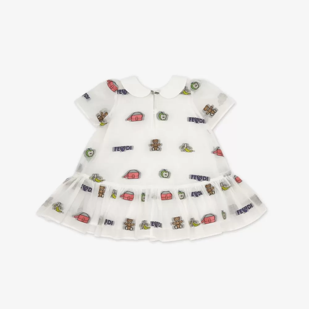 Bambina>Fendi Abito Baby In Organza Bianco E Multicolor