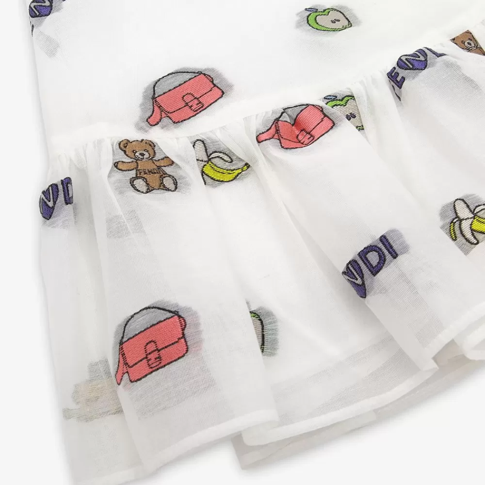 Bambina>Fendi Abito Baby In Organza Bianco E Multicolor