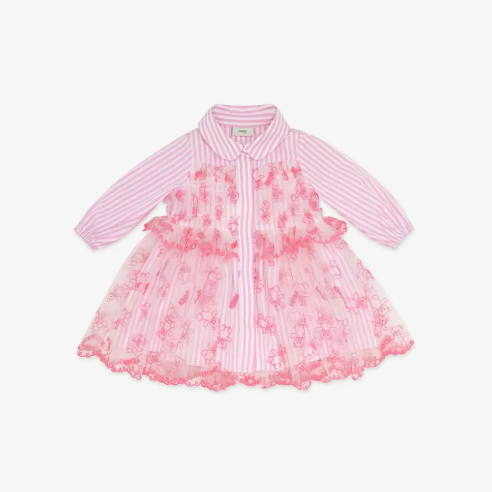 Bambina>Fendi Abito Baby In Popeline E Tulle Rosa Fluo