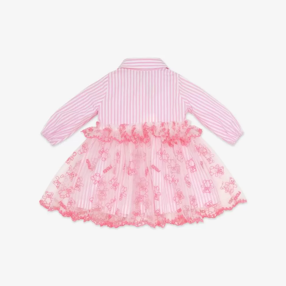 Bambina>Fendi Abito Baby In Popeline E Tulle Rosa Fluo
