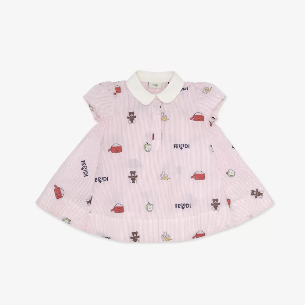 Bambina>Fendi Abito Baby In Popeline Rosa E Mutlicolor