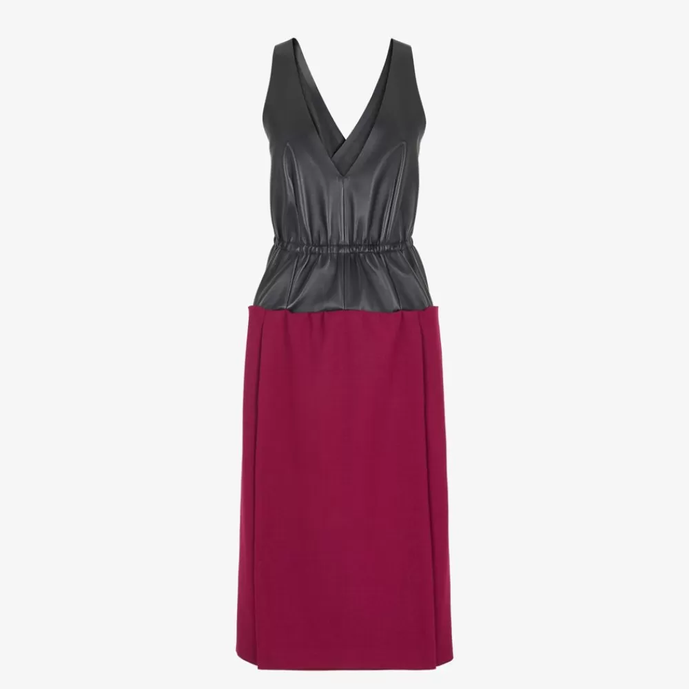 Abiti E Tute>Fendi Abito In Lana E Pelle Multicolor