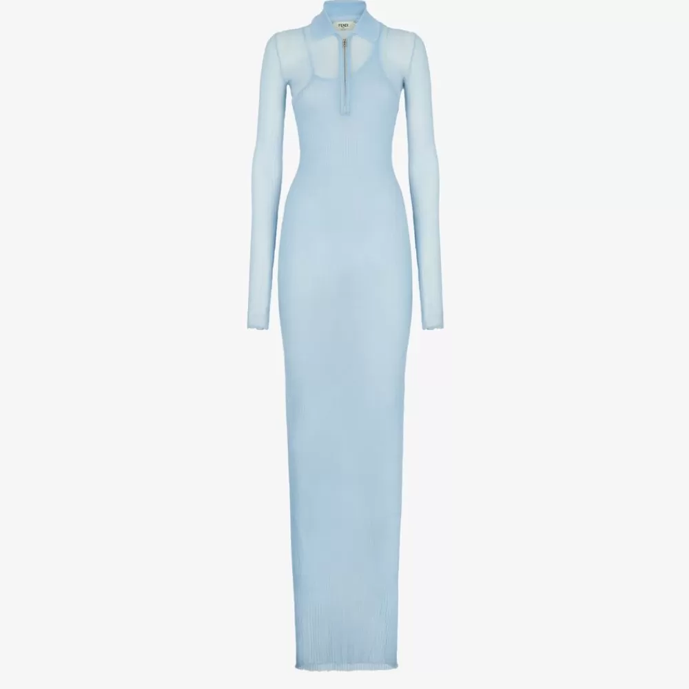 Abiti E Tute>Fendi Abito In Maglia Di Seta Azzurra