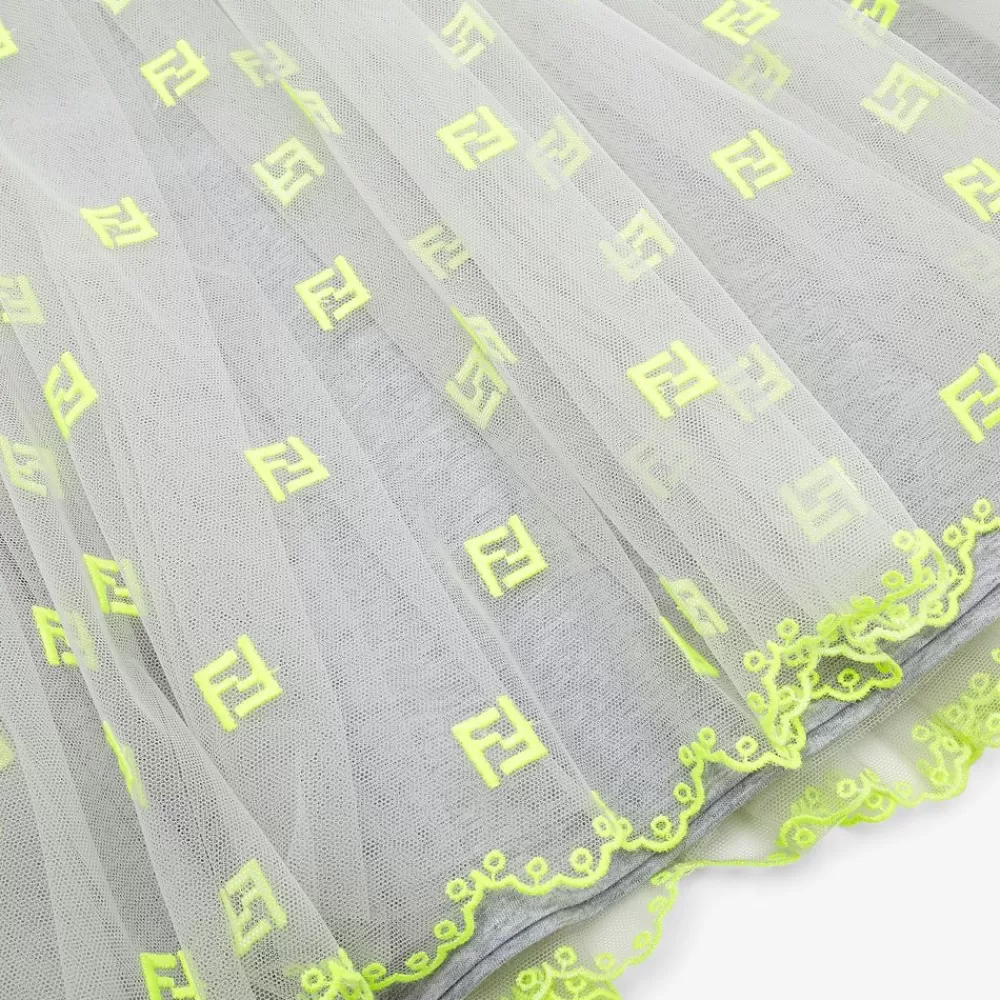 Abbigliamento>Fendi Abito Junior In Jersey E Tulle Grigio E Giallo Fluo