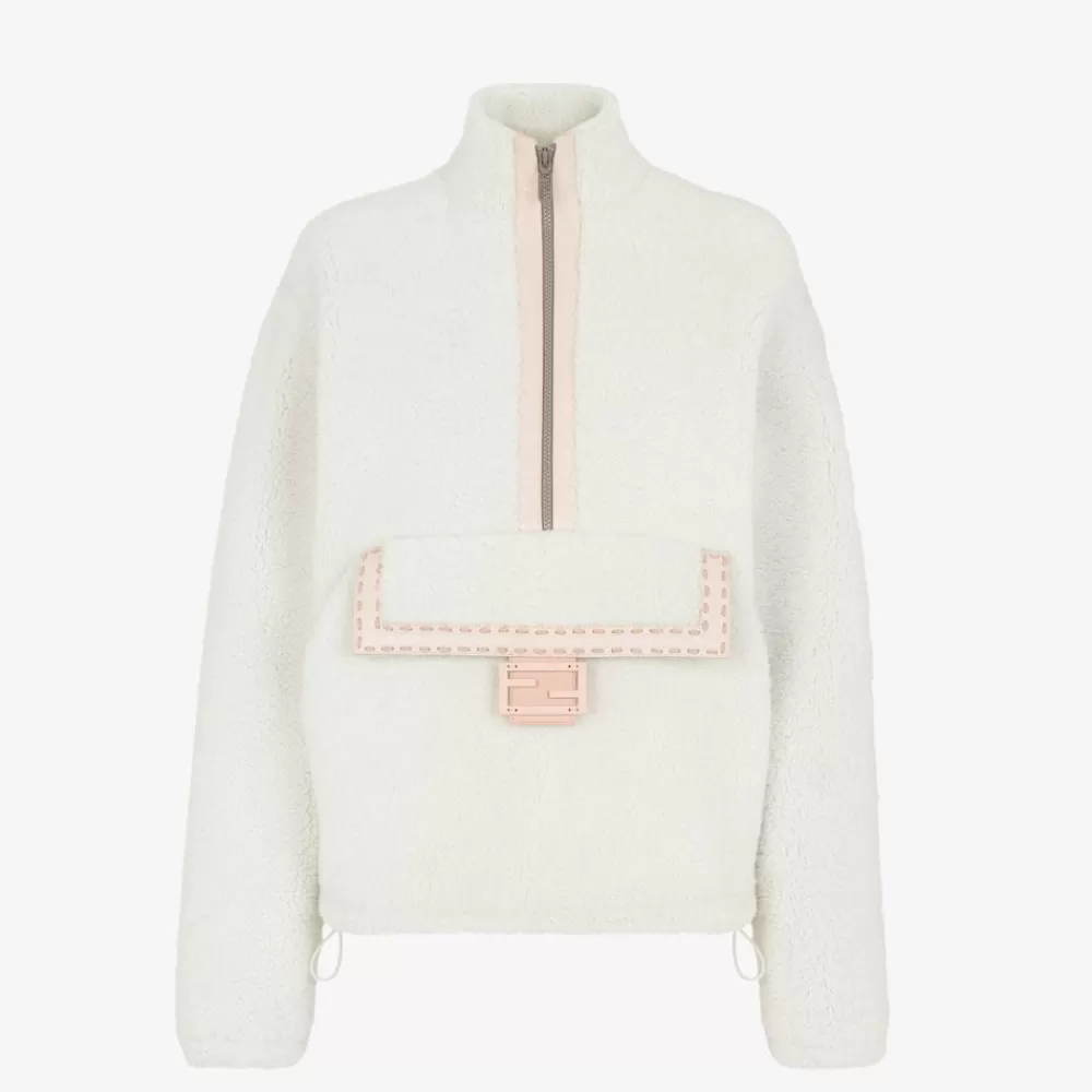 Cappotti E Capispalla>Fendi Anorak In Shearling Bianco