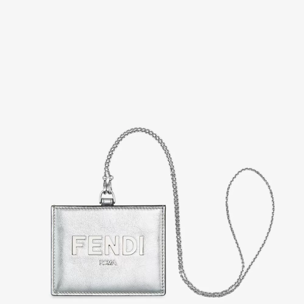 Portacarte E Piccoli Accessori>Fendi Badge Porta Nome In Pelle Color Argento