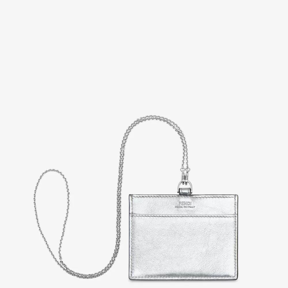 Portacarte E Piccoli Accessori>Fendi Badge Porta Nome In Pelle Color Argento