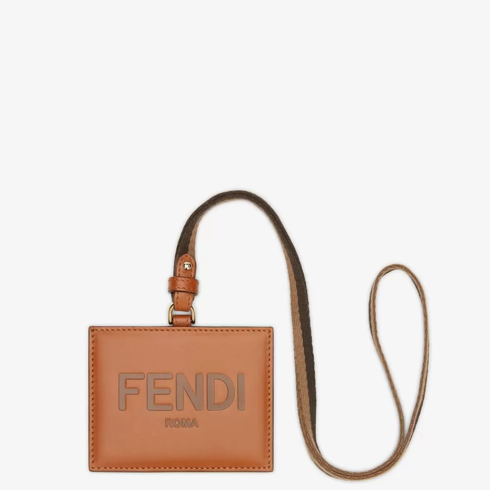 Portacarte E Piccoli Accessori>Fendi Badge Porta Nome In Pelle Marrone