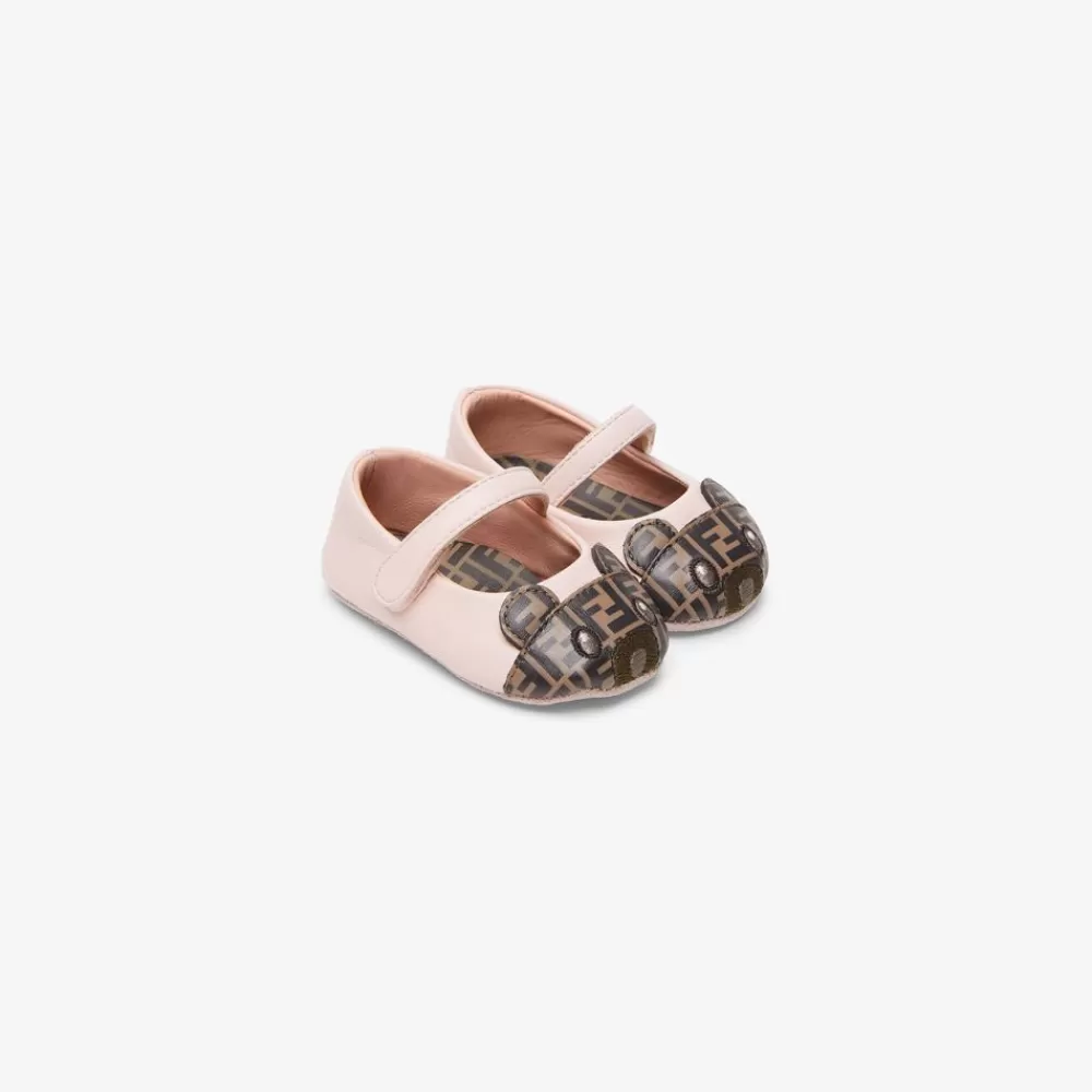 Bambina>Fendi Ballerina Baby In Pelle Rosa E Orsetto Logo