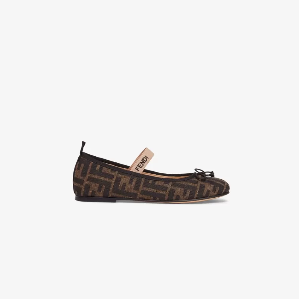 Scarpe>Fendi Ballerina In Jacquard Tabacco