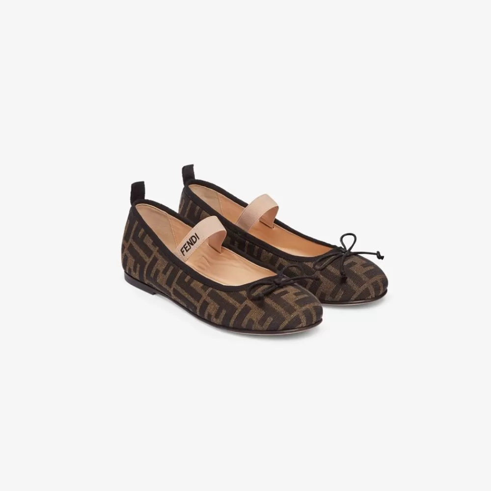 Scarpe>Fendi Ballerina In Jacquard Tabacco
