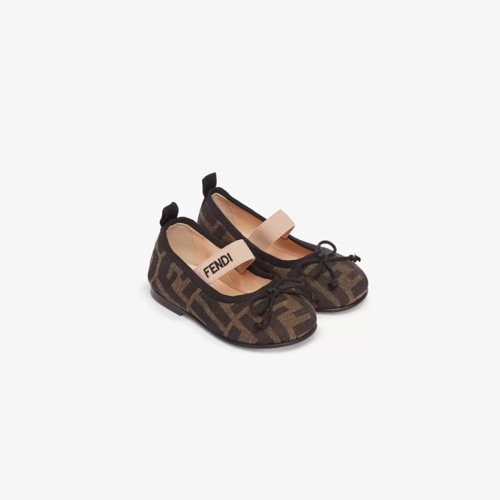 Scarpe>Fendi Ballerina In Jacquard Tabacco Per Primi Passi
