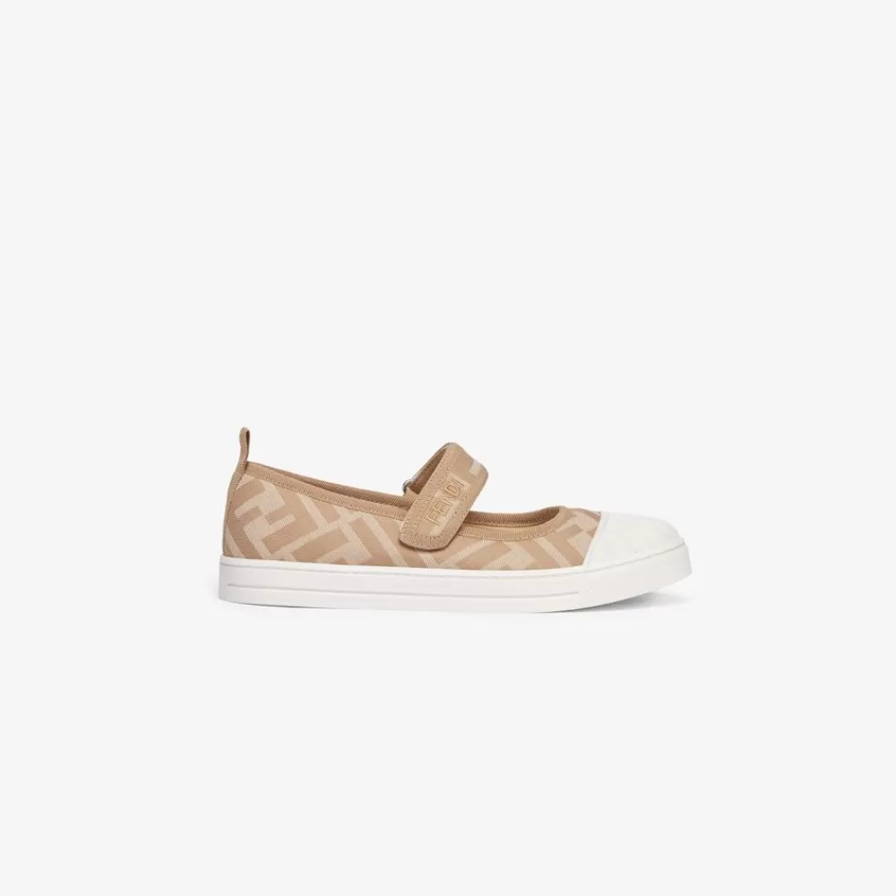 Scarpe>Fendi Ballerina Junior In Tessuto Beige