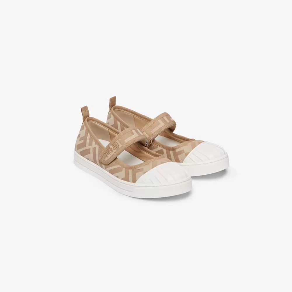 Scarpe>Fendi Ballerina Junior In Tessuto Beige