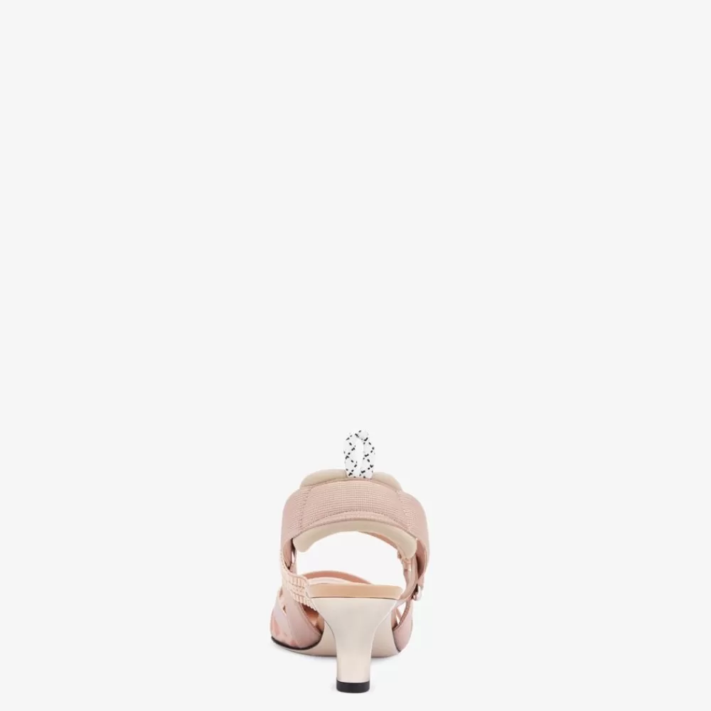 Decollete>Fendi Ballerine In Pelle Nude E Mesh Rosa Con Tacco Medio