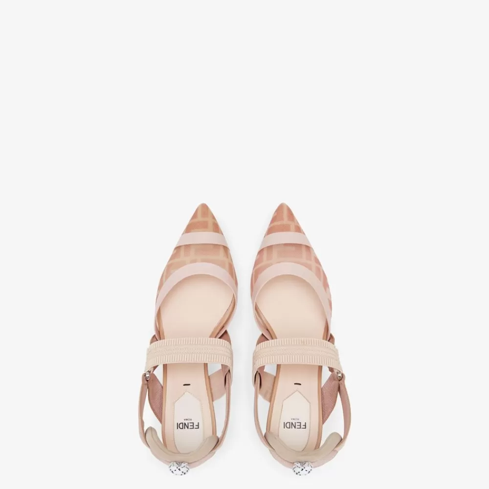 Decollete>Fendi Ballerine In Pelle Nude E Mesh Rosa Con Tacco Medio