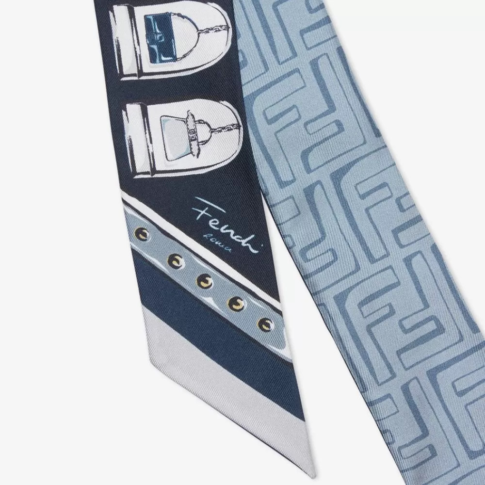 Foulard In Seta>Fendi Bandeau In Seta Blu