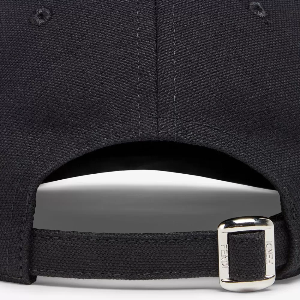 Cappelli E Guanti>Fendi Baseball Cap In Canvas Nero