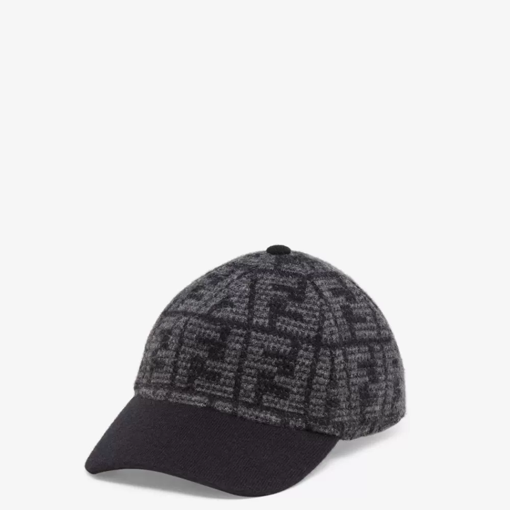 Cappelli E Guanti>Fendi Baseball Cap In Cashmere Jacquard Nero