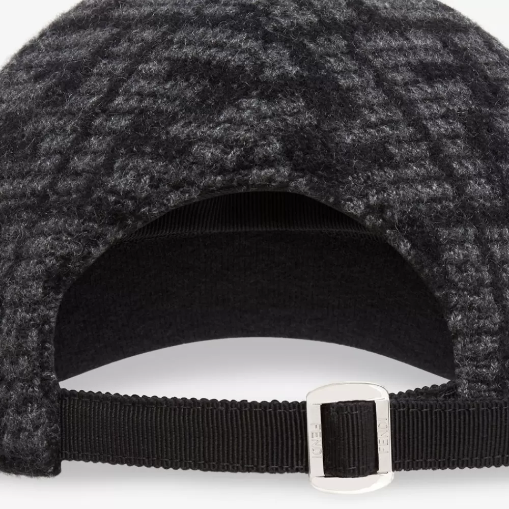 Cappelli E Guanti>Fendi Baseball Cap In Cashmere Jacquard Nero