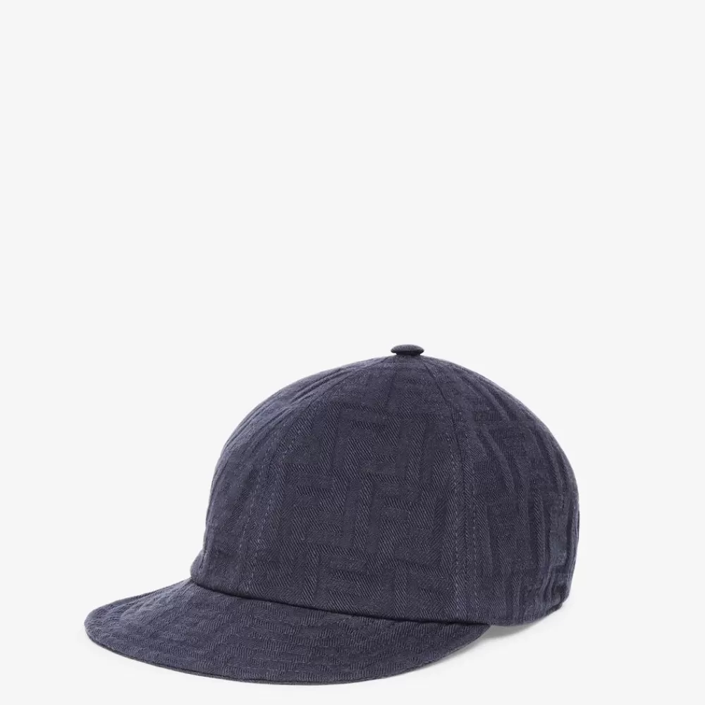 Cappelli E Guanti>Fendi Baseball Cap In Denim Blu