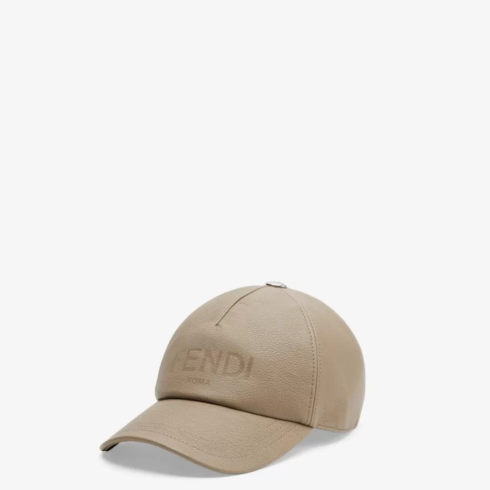 Cappelli E Guanti>Fendi Baseball Cap In Pelle Beige