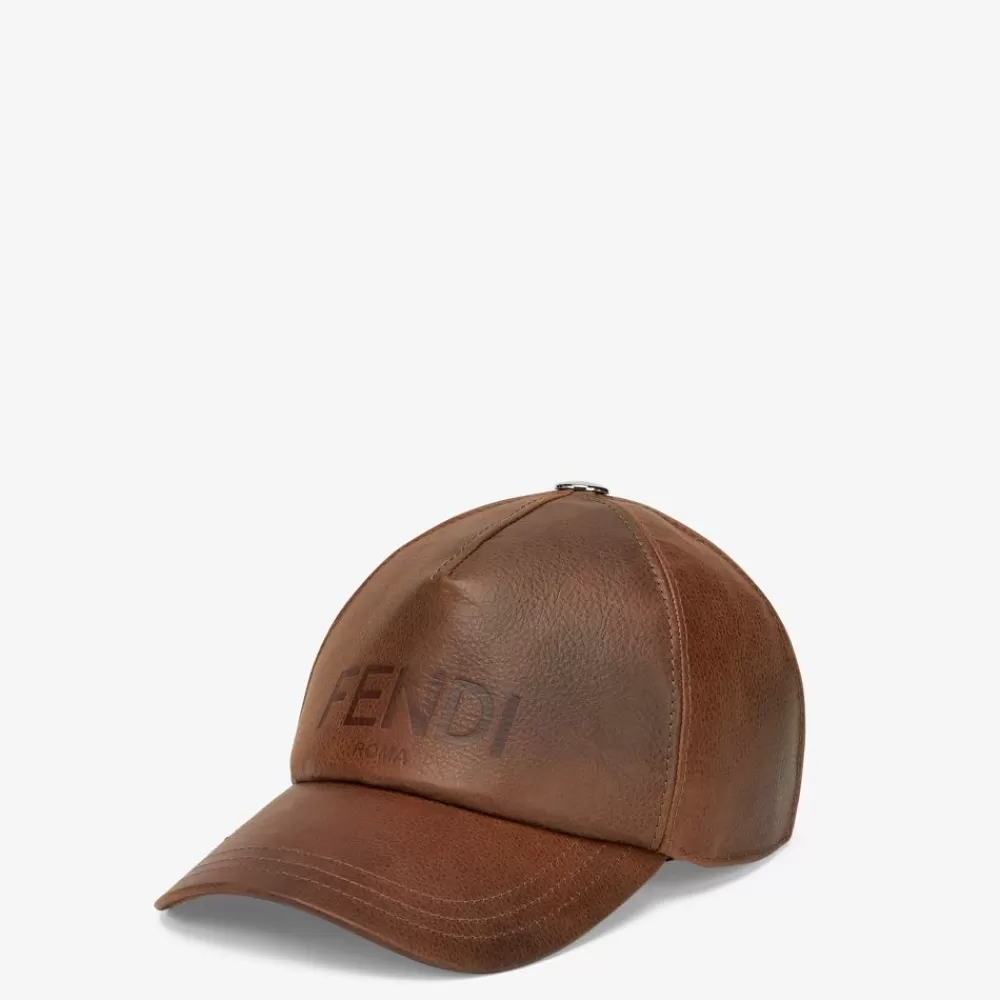 Cappelli E Guanti>Fendi Baseball Cap In Pelle Marrone