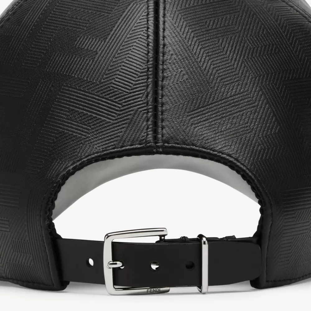 Cappelli E Guanti>Fendi Baseball Cap In Pelle Nera