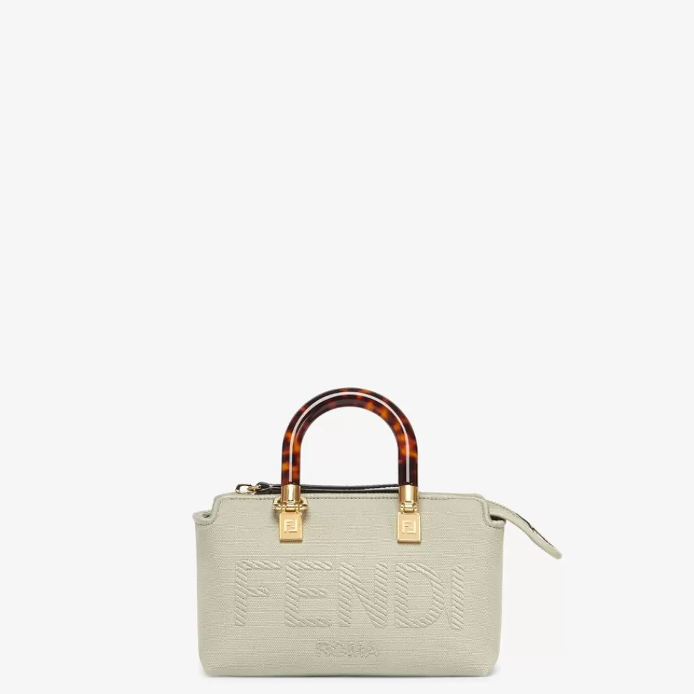 Borse Mini>Fendi Bauletto Piccolo In Canvas Verde Chiaro Con Ricamo Roma