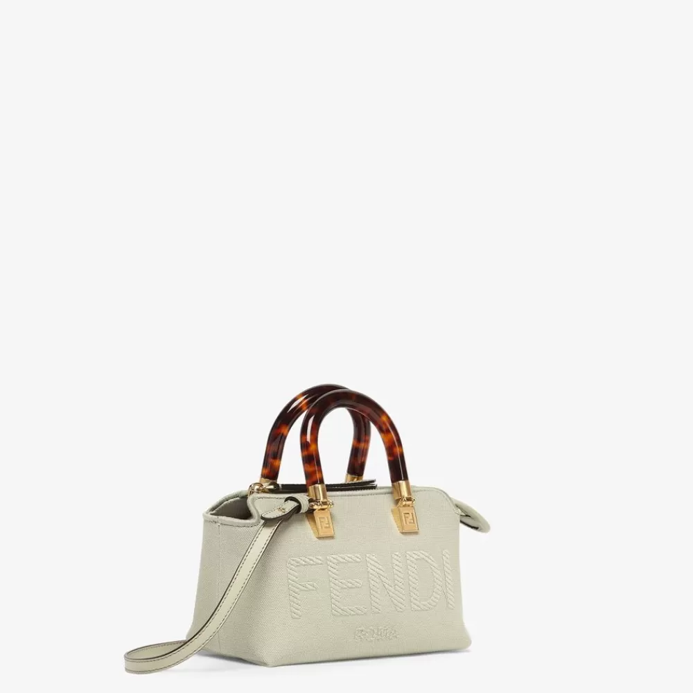 Borse Mini>Fendi Bauletto Piccolo In Canvas Verde Chiaro Con Ricamo Roma