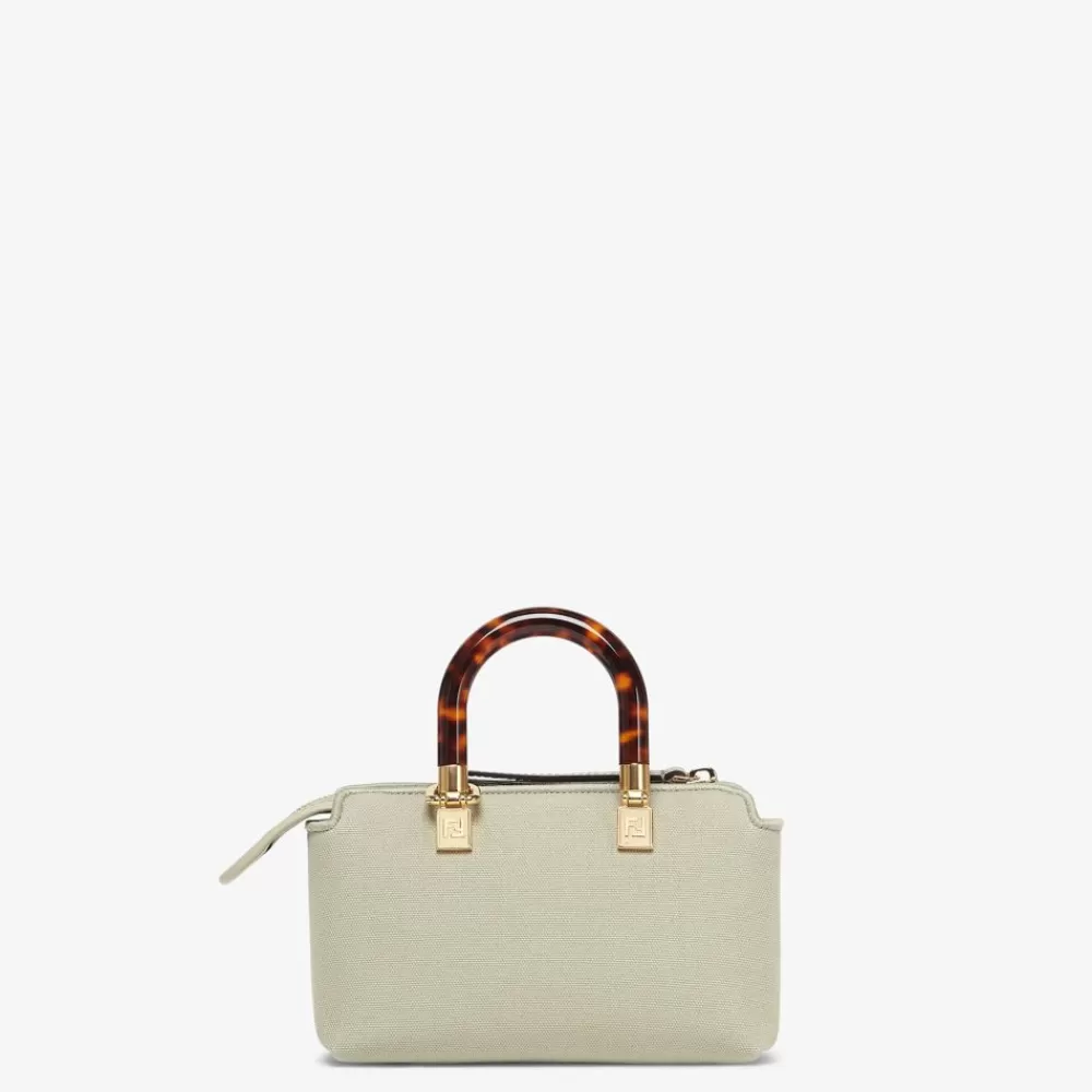 Borse Mini>Fendi Bauletto Piccolo In Canvas Verde Chiaro Con Ricamo Roma
