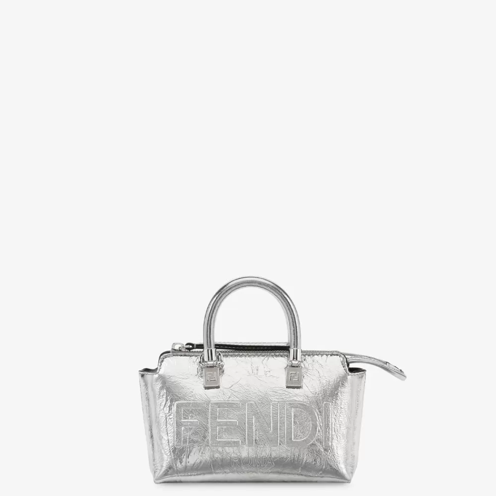 Borse Mini>Fendi Bauletto Piccolo In Pelle Argento Craquele