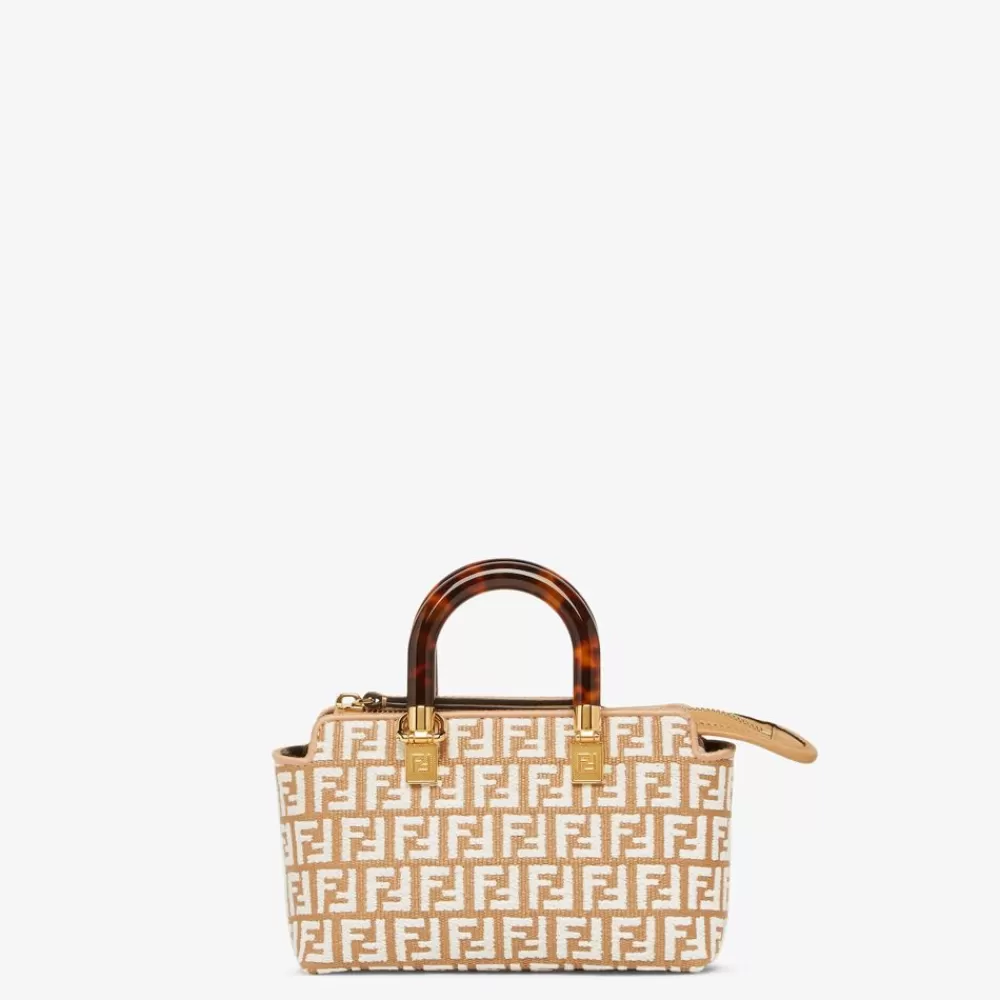Borse Mini>Fendi Bauletto Piccolo In Rafia Con Motivo Ff In Tessuto Tapestry Bianco
