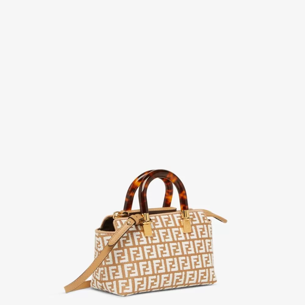 Borse Mini>Fendi Bauletto Piccolo In Rafia Con Motivo Ff In Tessuto Tapestry Bianco