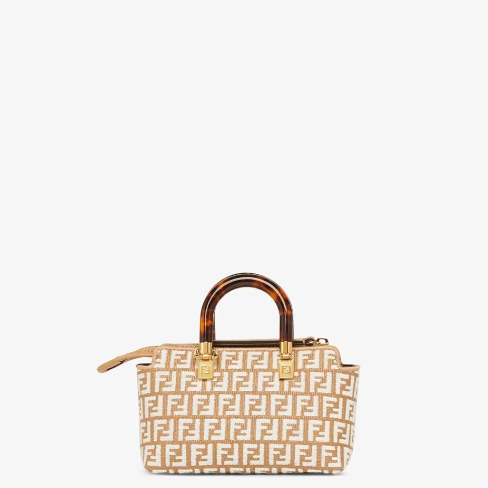 Borse Mini>Fendi Bauletto Piccolo In Rafia Con Motivo Ff In Tessuto Tapestry Bianco