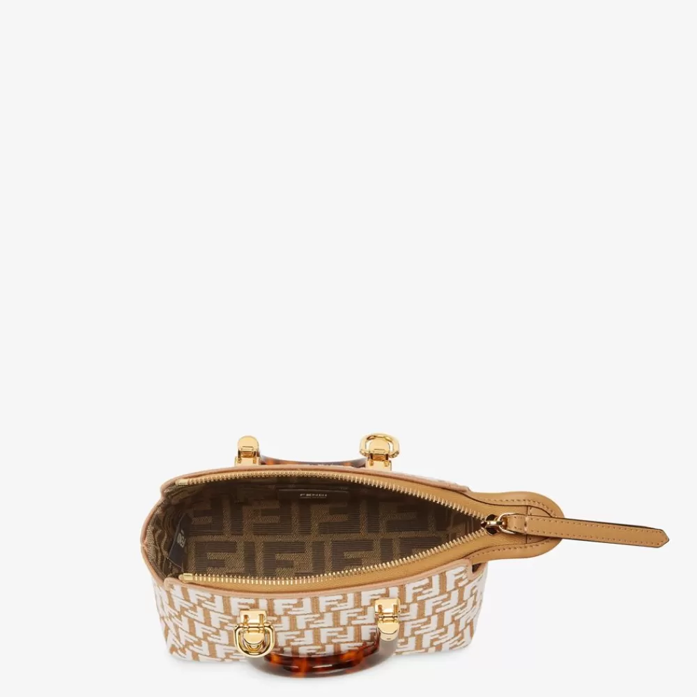 Borse Mini>Fendi Bauletto Piccolo In Rafia Con Motivo Ff In Tessuto Tapestry Bianco