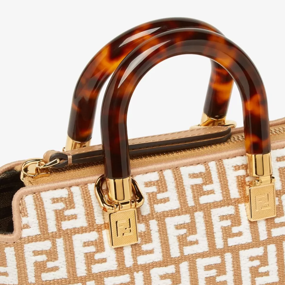 Borse Mini>Fendi Bauletto Piccolo In Rafia Con Motivo Ff In Tessuto Tapestry Bianco