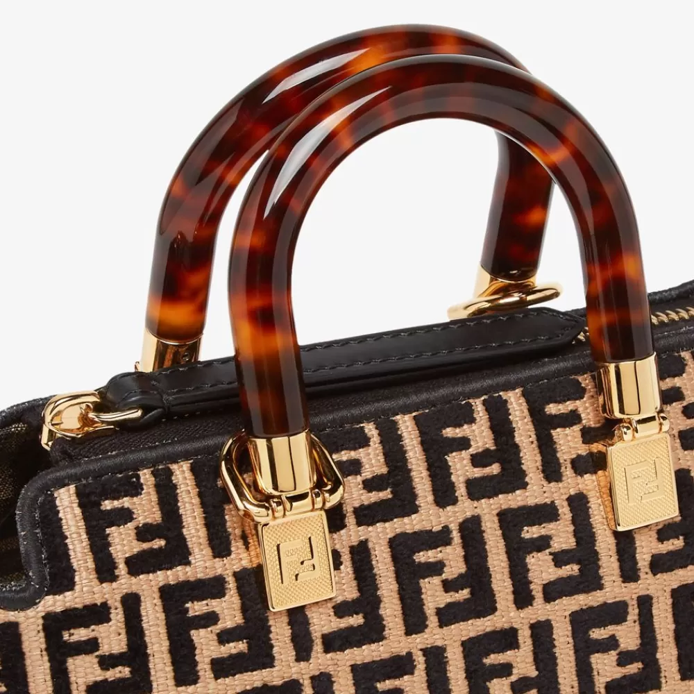 Borse Mini>Fendi Bauletto Piccolo In Rafia Con Motivo Ff In Tessuto Tapestry Nero