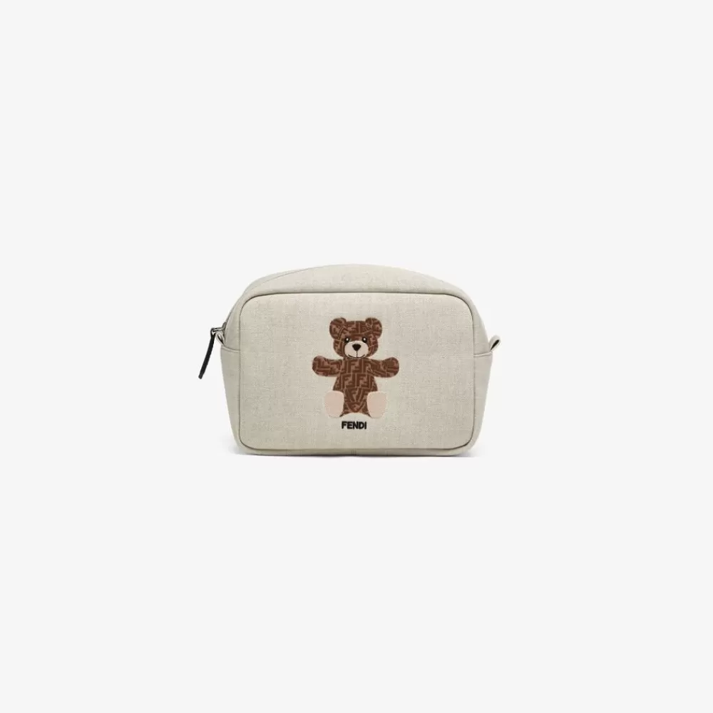 Accessori>Fendi Beauty Case In Tessuto Ecru Con Ricamo