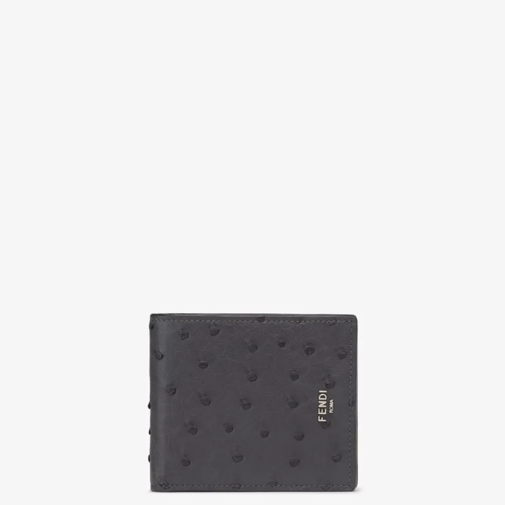 Portafogli>Fendi Bi-Fold In Struzzo Grigio