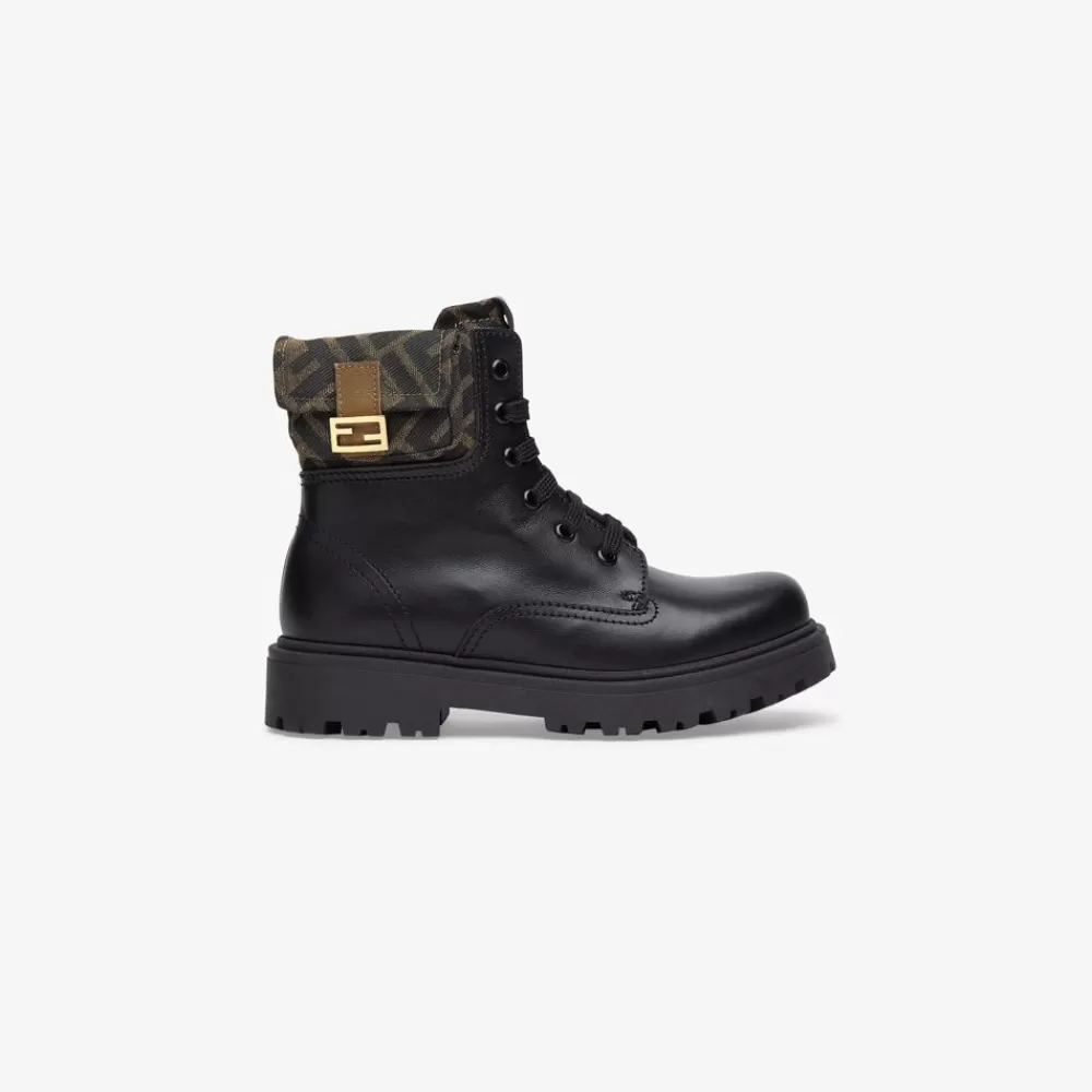 Scarpe>Fendi Biker Junior In Nappa Nera E Tessuto Con Logo