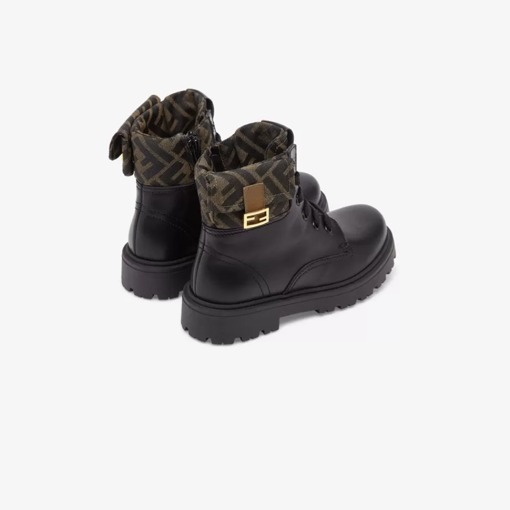 Scarpe>Fendi Biker Junior In Nappa Nera E Tessuto Con Logo