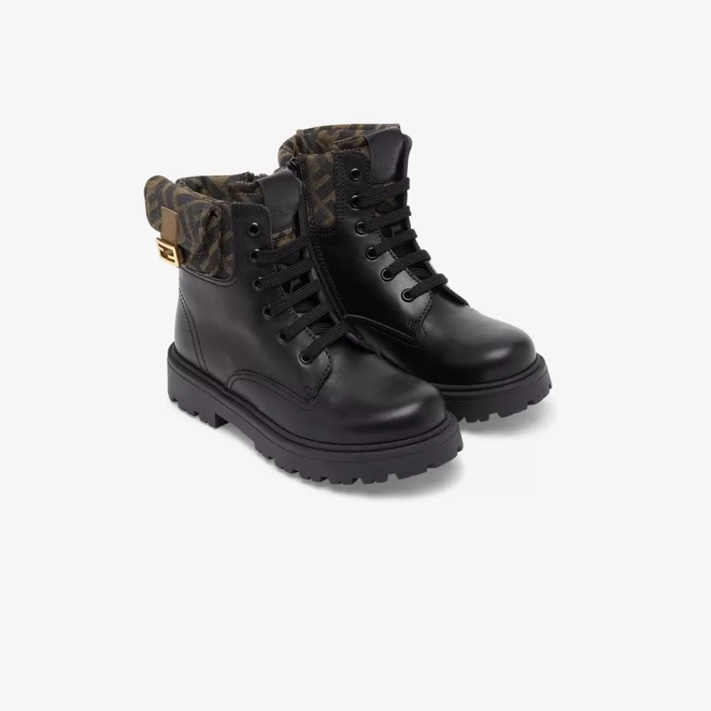 Scarpe>Fendi Biker Junior In Nappa Nera E Tessuto Con Logo