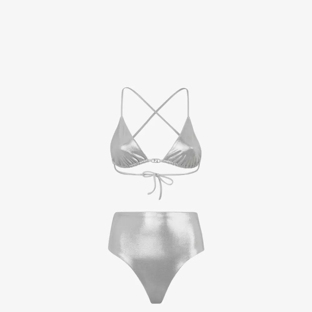 Costumi Da Bagno>Fendi Bikini In Lycra® Color Argento