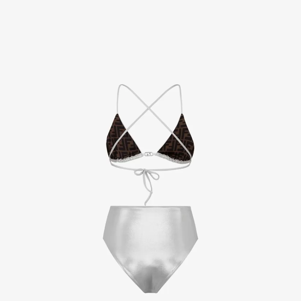 Costumi Da Bagno>Fendi Bikini In Lycra® Color Argento