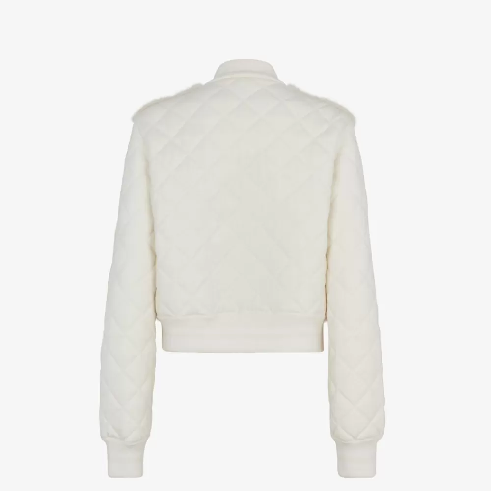Cappotti E Capispalla>Fendi Blouson In Maglia Bianca E Visone