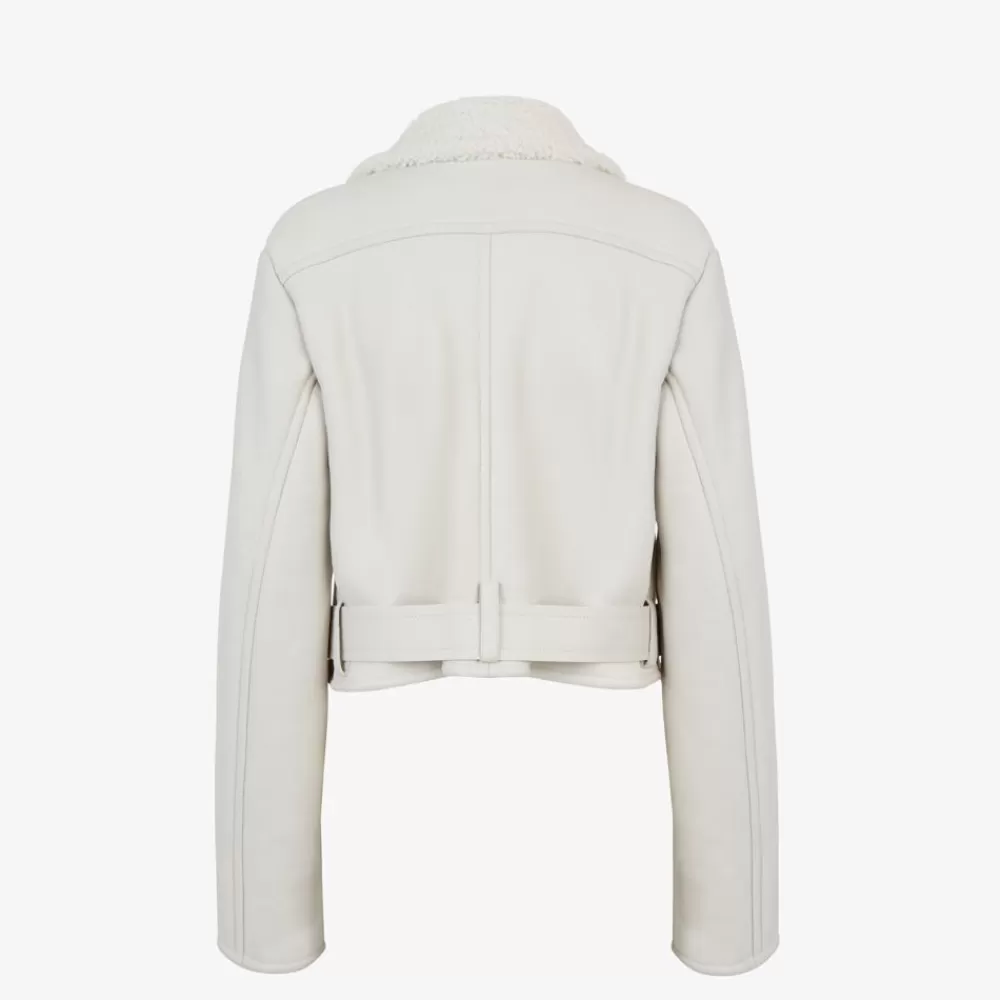 Giacche>Fendi Blouson In Pelle Bianca E Shearling