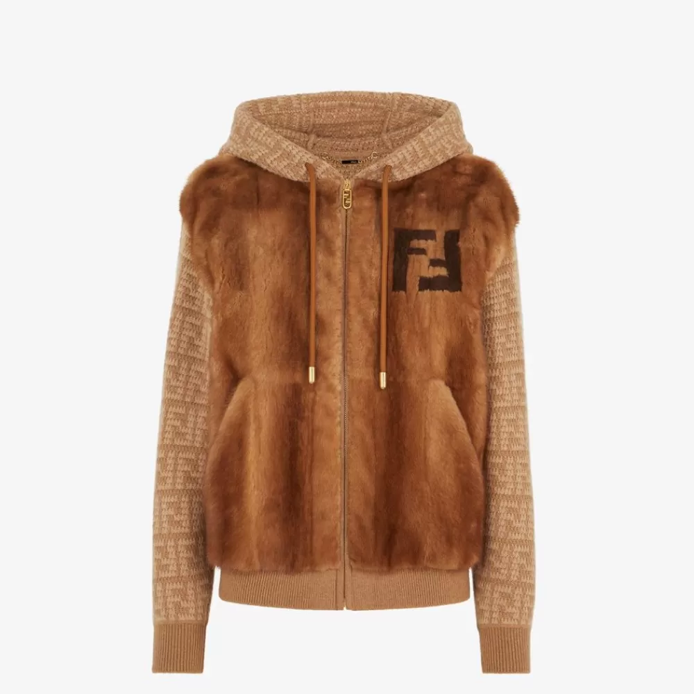 Cappotti E Capispalla>Fendi Blouson In Visone E Cashmere Marrone